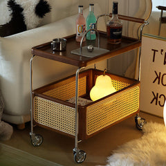 Mobile small cart sofa side table coffee table retro style solid wood storage multi-layer shelving