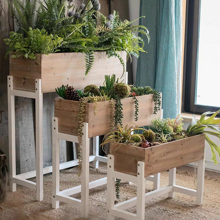 Solid wood flower trough, flower stand, flower table, partition, large flower pot, flower pot storage, vintage multi-layer iron storage rack for balcony
