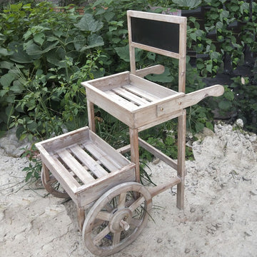 Vintage distressed garden balcony flower rack, rustic café soft decoration, solid wood trapezoid push flower cart