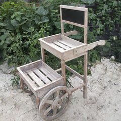 Vintage distressed garden balcony flower rack, rustic café soft decoration, solid wood trapezoid push flower cart