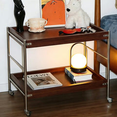 Mobile small cart sofa side table coffee table retro style solid wood storage multi-layer shelving