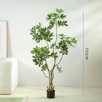 Large Floor Artificial Tree with Green Faux Schefflera Leaves