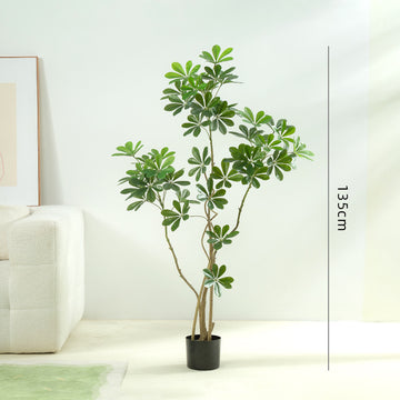 Large Floor Artificial Tree with Green Faux Schefflera Leaves