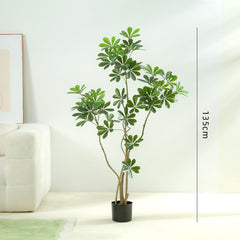 Large Floor Artificial Tree with Green Faux Schefflera Leaves