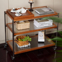 Mobile small cart sofa side table coffee table retro style solid wood storage multi-layer shelving