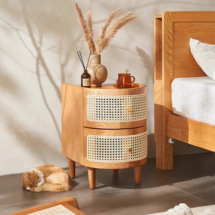 Solid Wood Rattan Woven Bedside Cabinet Japanese-style Small Side Cabinet