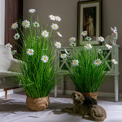 Artificial flowers, fake trees, and potted plants