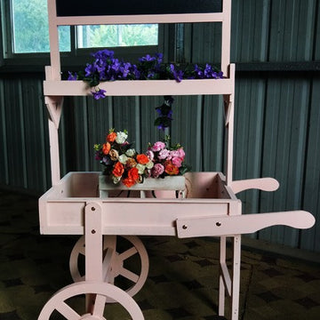 Ornamental soft decoration blackboard flower rack display with wheels