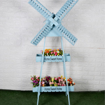 Wooden Windmill Flower Rack, Simple European Vintage Style, Multi-Layer Garden Floor Stand