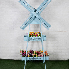 Wooden Windmill Flower Rack, Simple European Vintage Style, Multi-Layer Garden Floor Stand