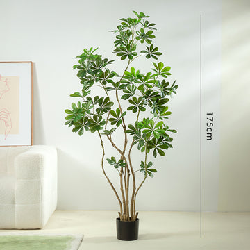 Large Floor Artificial Tree with Green Faux Schefflera Leaves