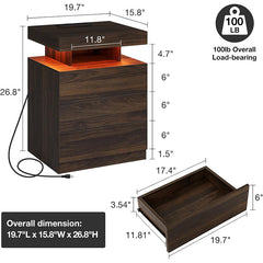 Wooden Storage Bedside Table with Smart LED