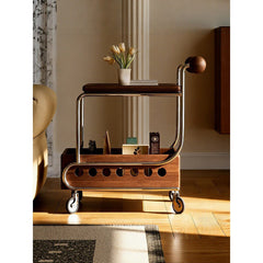 Mobile small cart sofa side table coffee table retro style solid wood storage multi-layer shelving