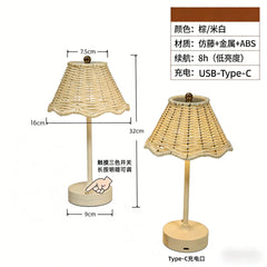 Retro Rattan Woven Table Lamp for Bedside Bedroom Ambiance Lighting