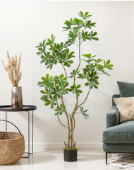 Large Floor Artificial Tree with Green Faux Schefflera Leaves