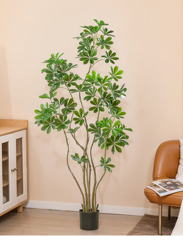 Large Floor Artificial Tree with Green Faux Schefflera Leaves