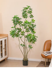 Large Floor Artificial Tree with Green Faux Schefflera Leaves