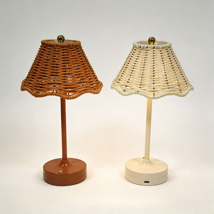 Retro Rattan Woven Table Lamp for Bedside Bedroom Ambiance Lighting