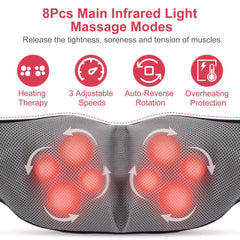 Electric Neck And Back Massager with Infrared Light Heating 3 Intensity Levels Deep Kneading 3D Shiatsu Massage Pillow For Back Arms Thighs Pain Relief Home Car Office