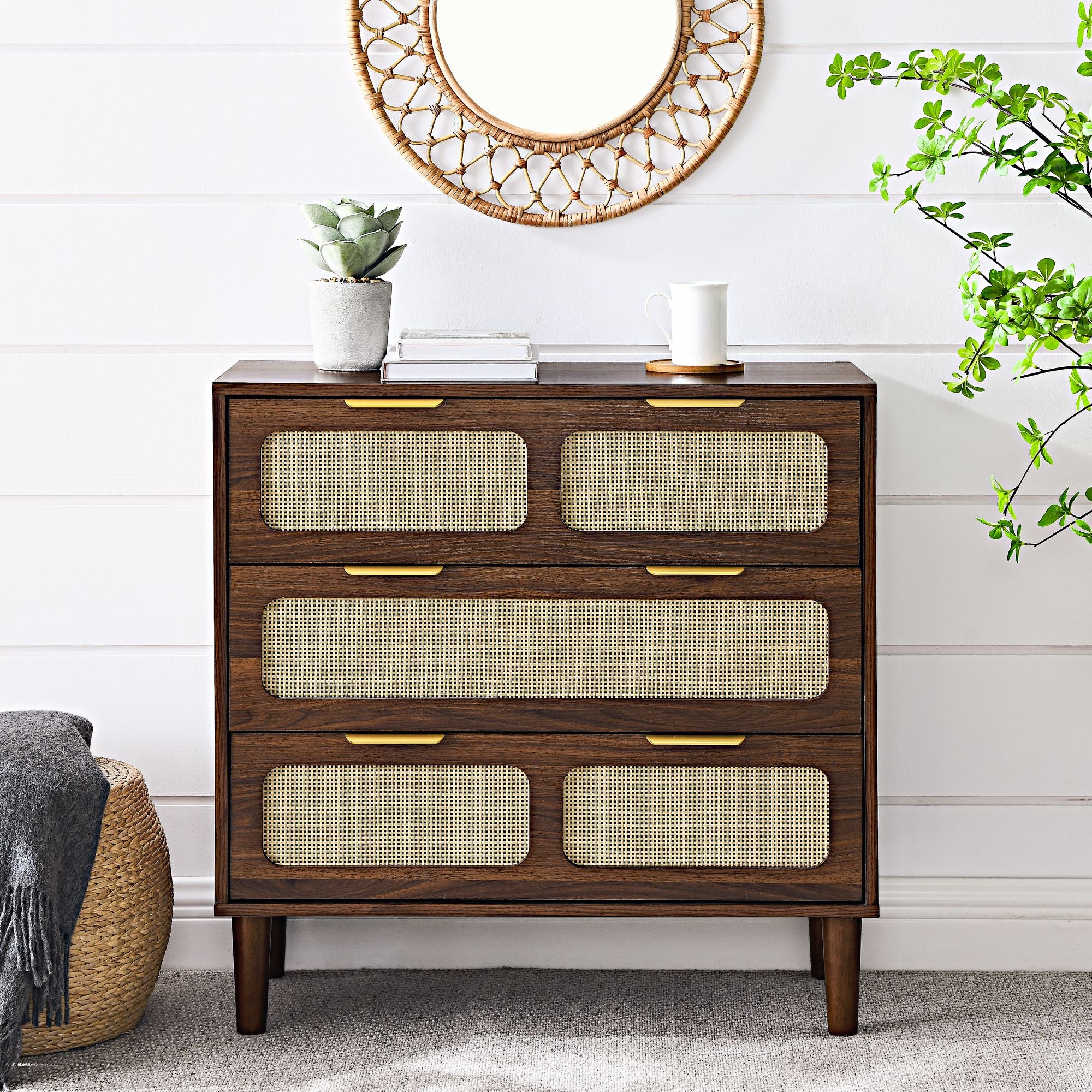 3 drawer dresser, modern rattan dresser cabinet with wide drawers and SILICONDYNAMIC 3 drawer dresser, modern rattan dresser cabinet with wide drawers and SILICONDYNAMIC