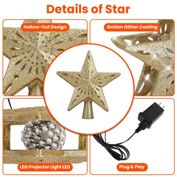 Christmas Tree Topper Star with Projector Light