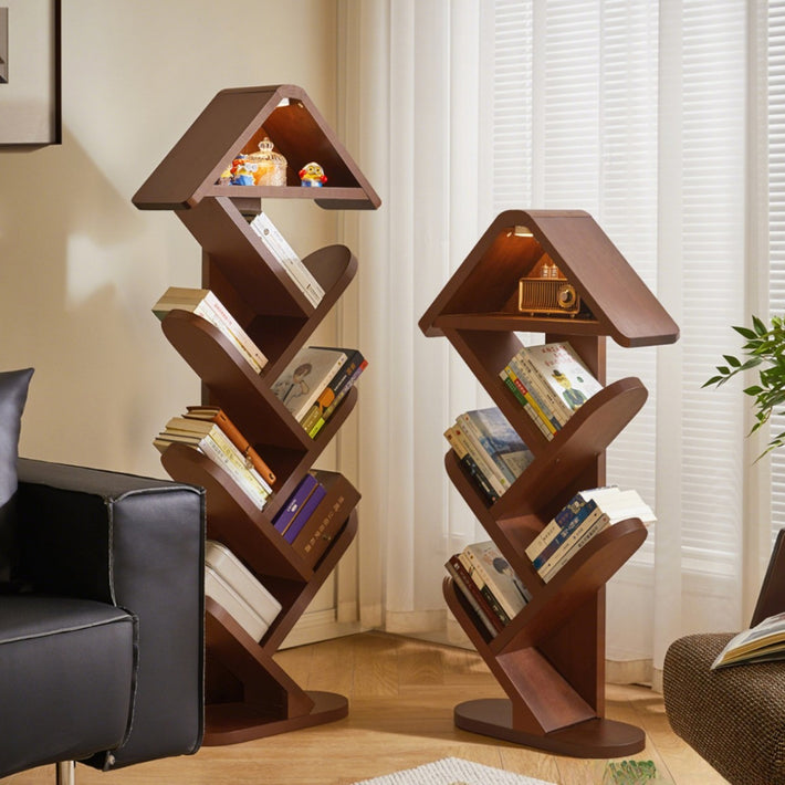 Corner small narrow bookshelf for children against the wall