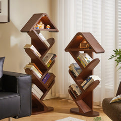 Corner small narrow bookshelf for children against the wall