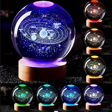 3D Solar System Nightlight With Wood Base