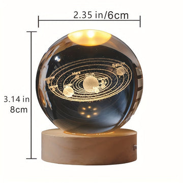 3D Solar System Nightlight With Wood Base