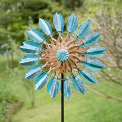 Solar Blue Leaf Stake Wind Spinner